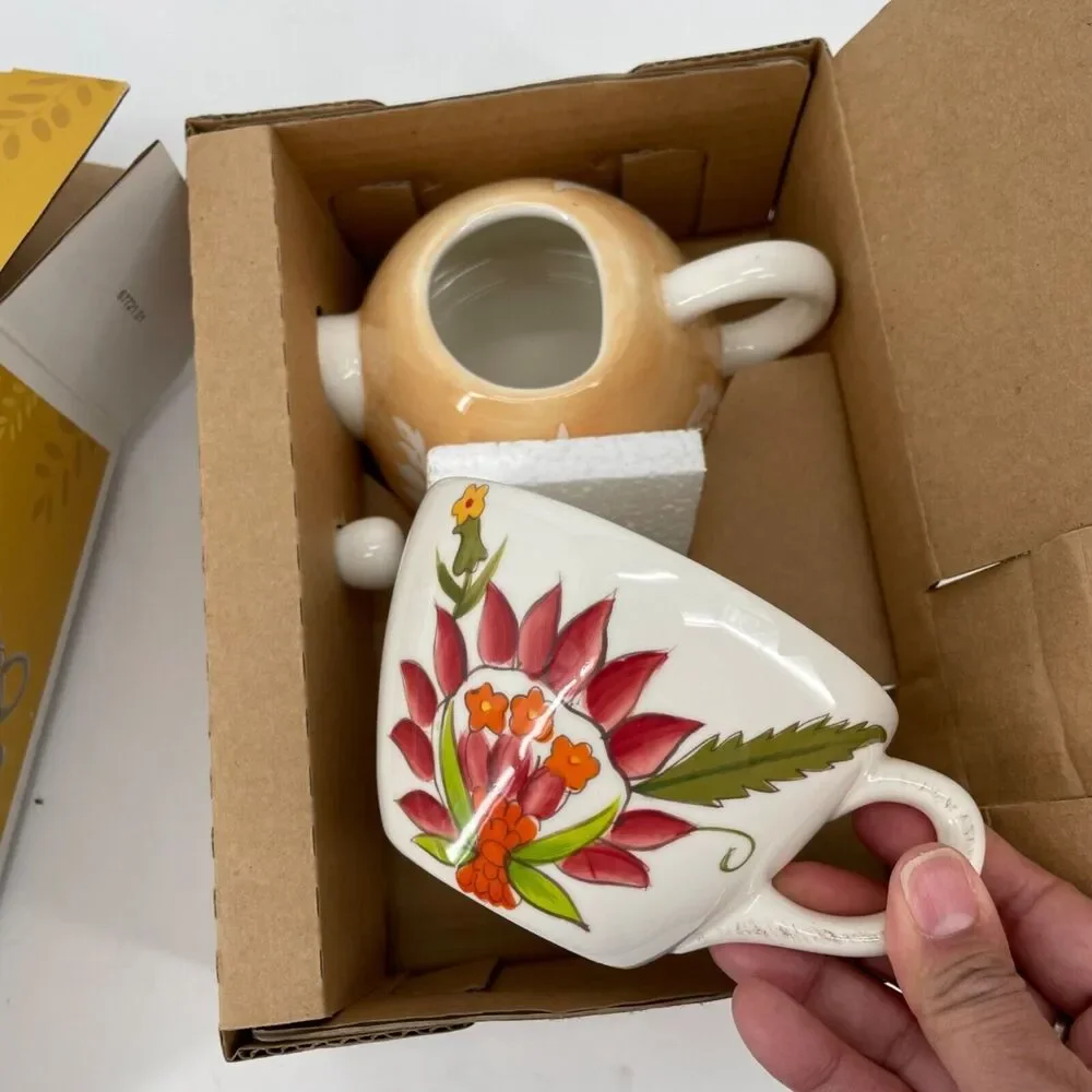 Teacup for One‎ Set Teapot w/ Lid Floral NEW Target Home Durastone GIFT
